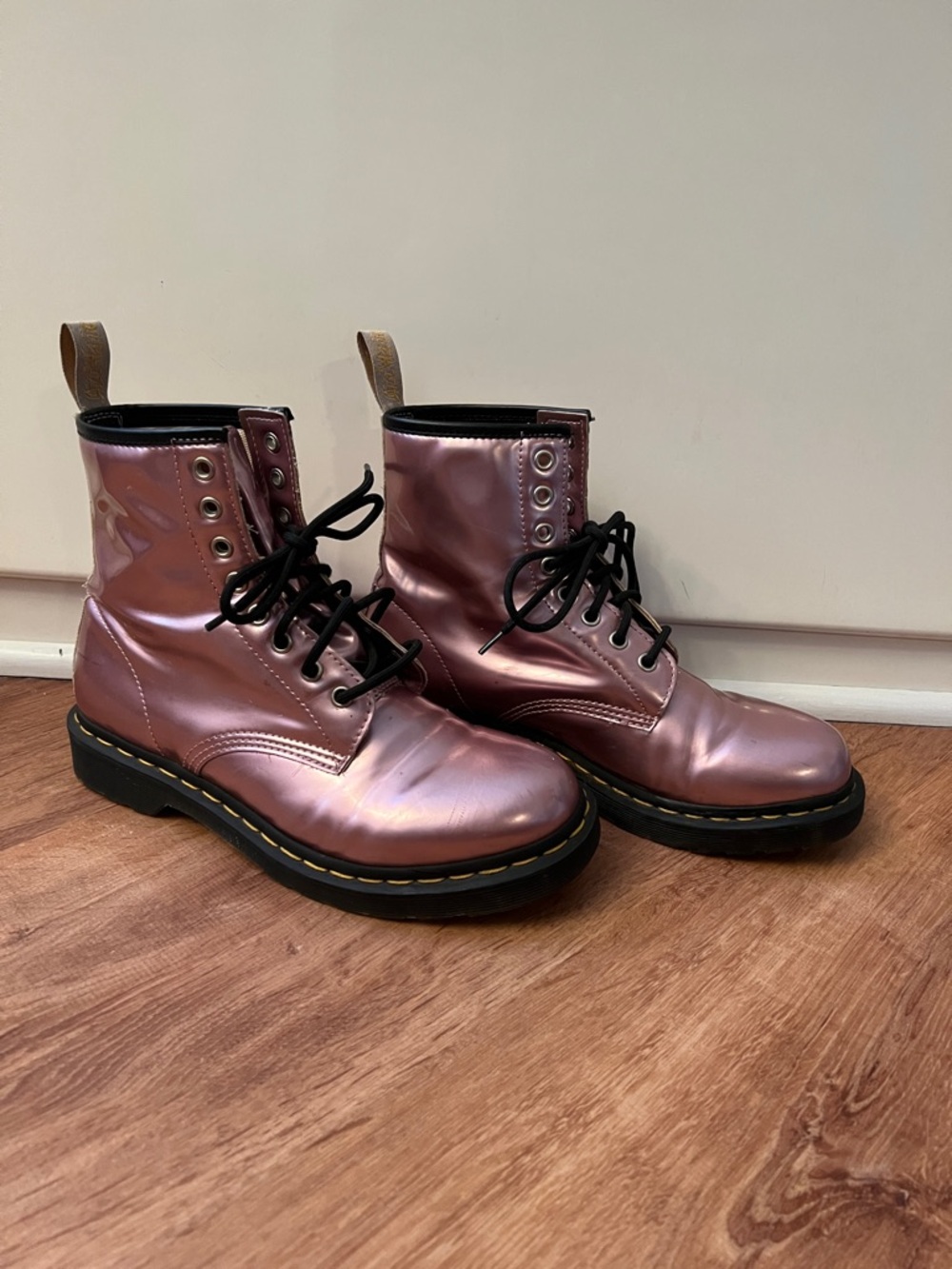 Iridescent Pink Vegan Dr. Martins Boots